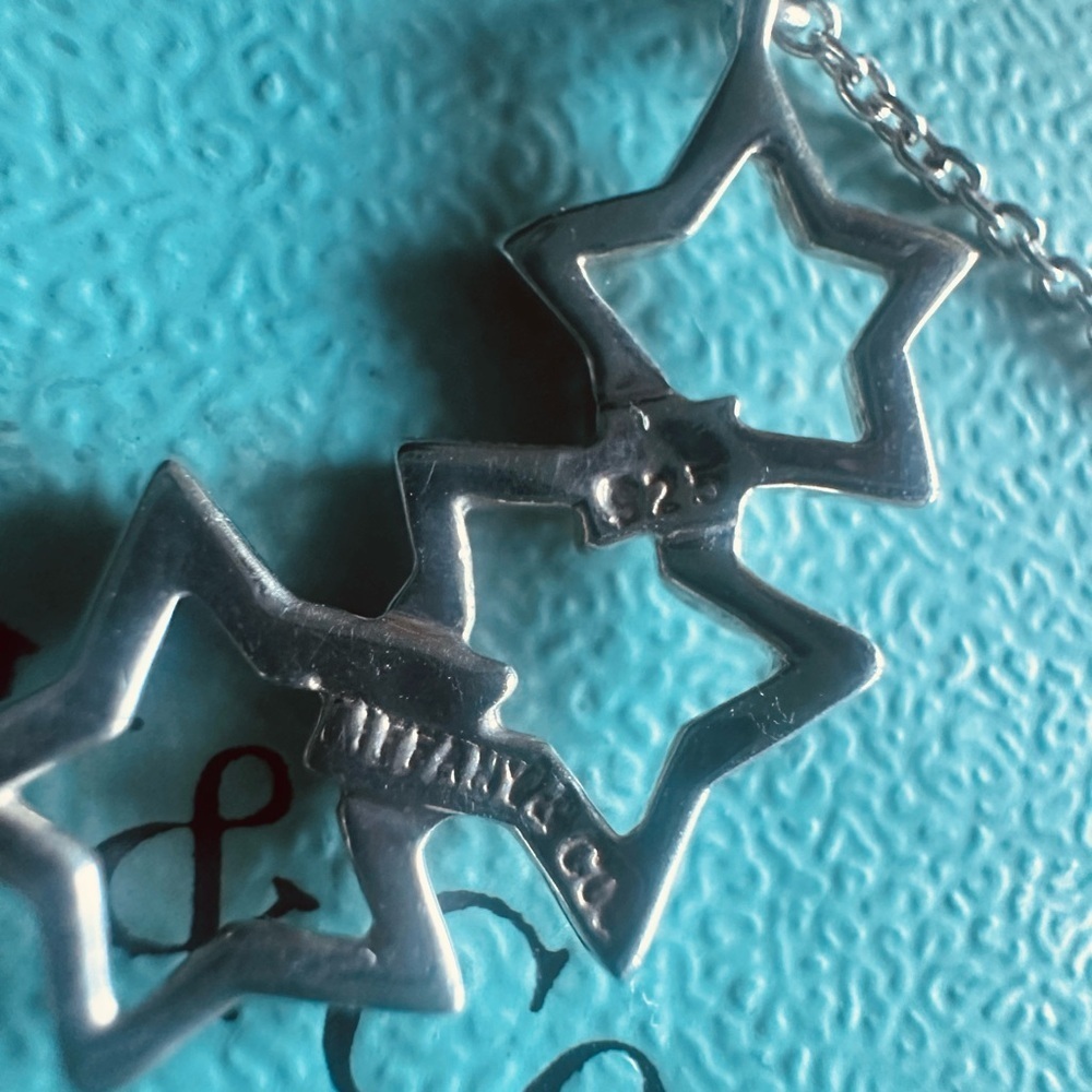 Tiffany & Co Sterling Silver Open Triple Star Necklace 925 w Box & Pouch - Picture 6 of 8